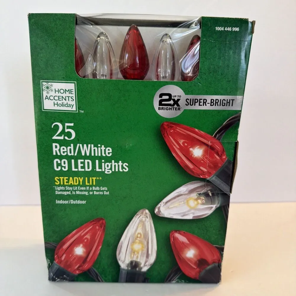 Indoor Outdoor C9 Christmas 25 Light Strand RED & WHITE LED Super Bright NIB